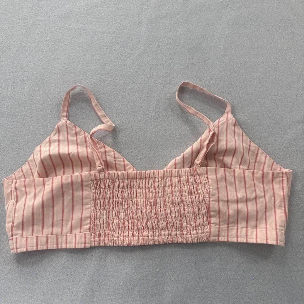 Old Navy Bralette Top Women's XL‎ Cross-Front Poplin Smocked Striped Pink NEW